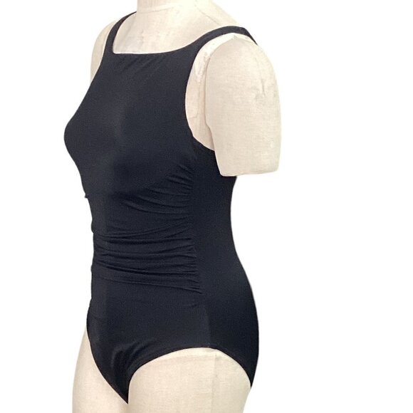 Lands' End Ruched One-Piece Swimsuit Modest High Neck Sz 8 Black 184C - Picture 4 of 6